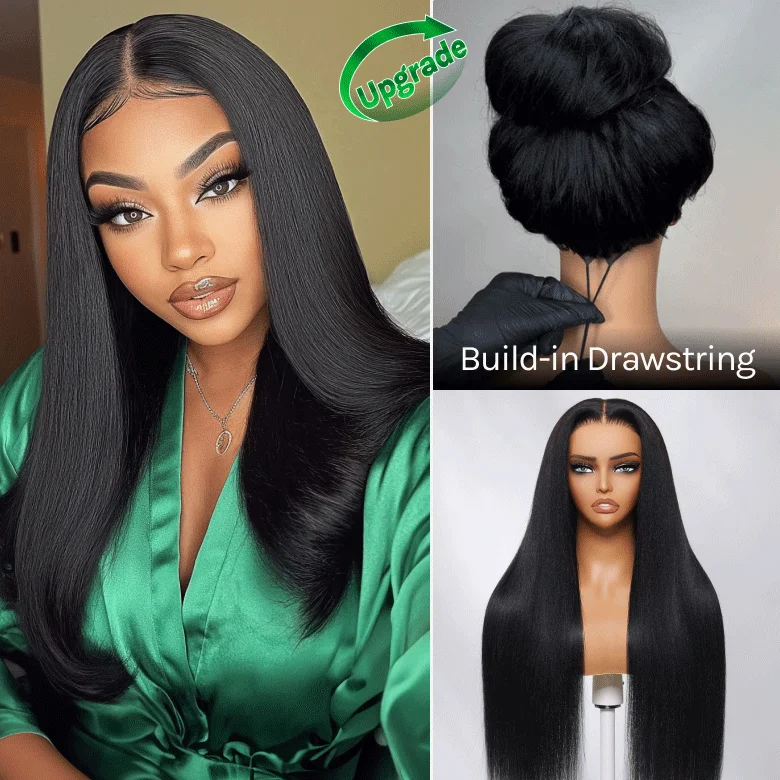 natural looking wigs for black women -Klaiyi  7x5 Upgrade Yaki Straight Wig with Invisible Drawstring Pull and Go Glueless Wigs Flash Sale