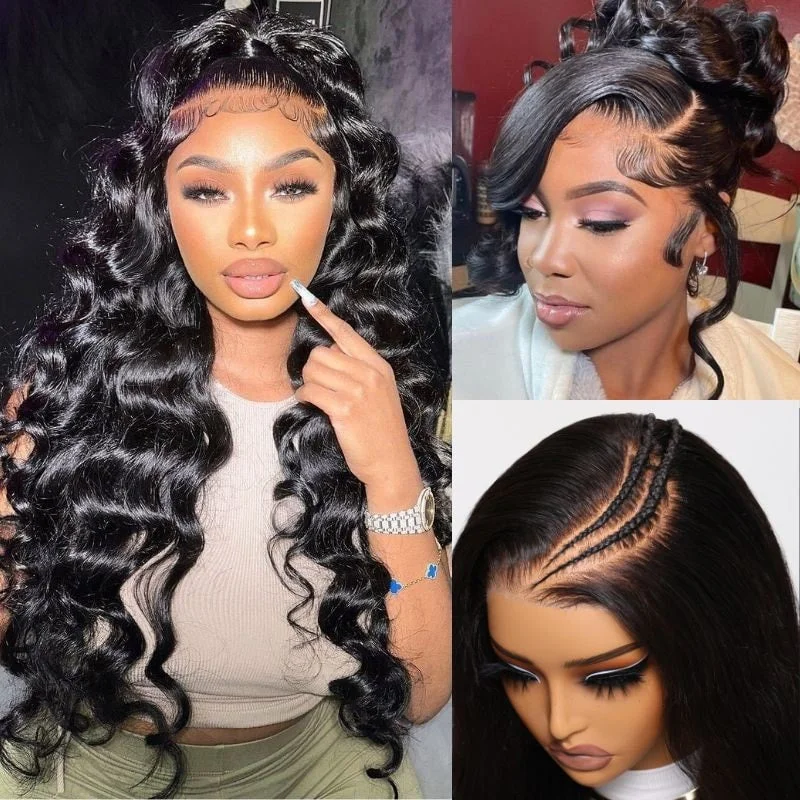 short curly wigs for women with texture -Klaiyi 13x4 Body Wave Pre-Everything™ Lace Frontal Wig Byebye Glue Lace Front Wigs with Invisible Knots