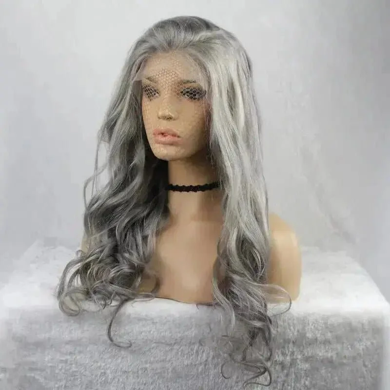 12-26inch Ombre Grey Wave Bleached Knots 13x6 Lace Front Human Hair Wigs