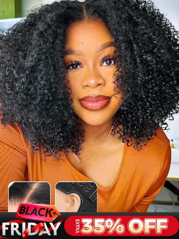 wigs for women with heart-shaped faces -CurlyMe Pre-cut 9x6 HD Lace M-cap Wear Go Glueless Mini Knots Kinky Curly Hair Bob Wig Pre-plucked