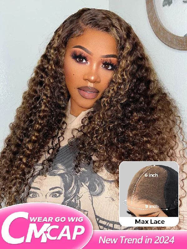 wig stores near me -CurlyMe Pre-cut 9x6 Lace M-cap Wear Go Glueless Mini Knots Kinky Curly Hair Highlight Wig Pre-plucked