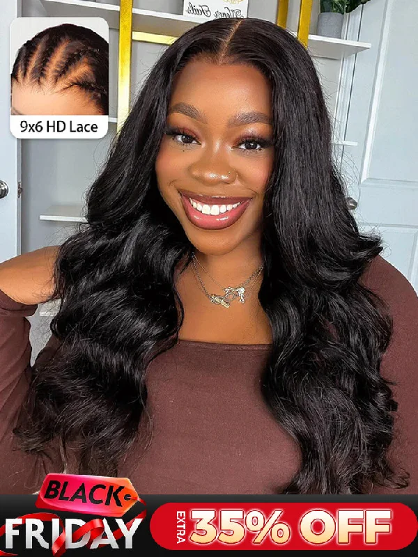 short curly wigs for fashionable women -CurlyMe 9x6 HD Lace M-cap Wear Go Glueless Mini Knots Body Wave Hair Pre-cut Lace Front Wig Pre-plucked