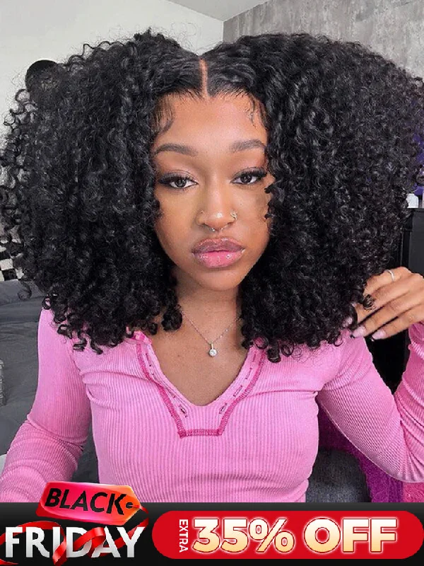 beautiful wigs for glamorous evening wear -CurlyMe Pre-cut 9x6 Lace M-cap Wear Go Glueless Mini Knots Kinky Curly Hair HD Lace Front Wig Pre-plucked