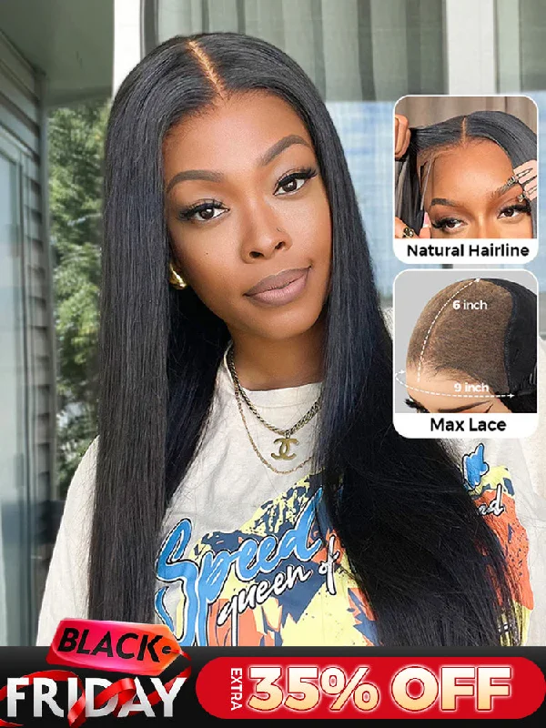 comfortable and breathable wigs for long hours -CurlyMe 9x6 HD Lace M-cap Wear Go Glueless Mini Knots Straight Hair Pre-cut Lace Front Wig Pre-plucked