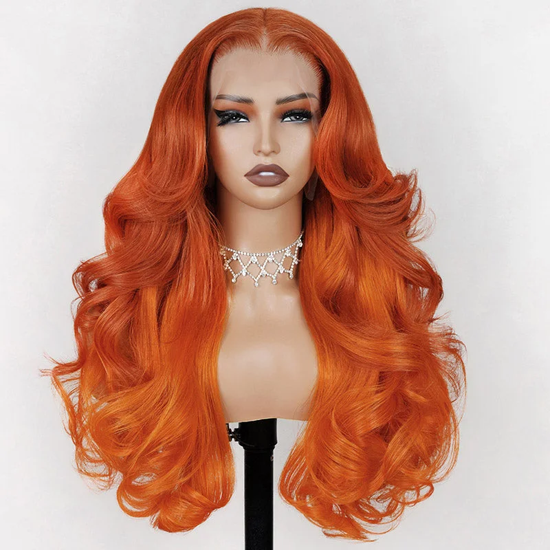 natural color wigs for everyday wear -Daphne-Inspired Cosplay Wig–Orange Ombre Wig 13x4 Lace Front Wigs Dark Orange to Bright Orange Color Body Wave Frontal Wigs