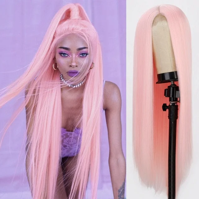 stylish ombre wigs for trendy vibes -Pink Lace Front Wig