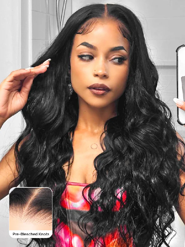 synthetic wigs for black women -CurlyMe Pre-bleached Body Wave Hair Wear Go Glueless Wig Pre-cut HD Lace Pre-plucked