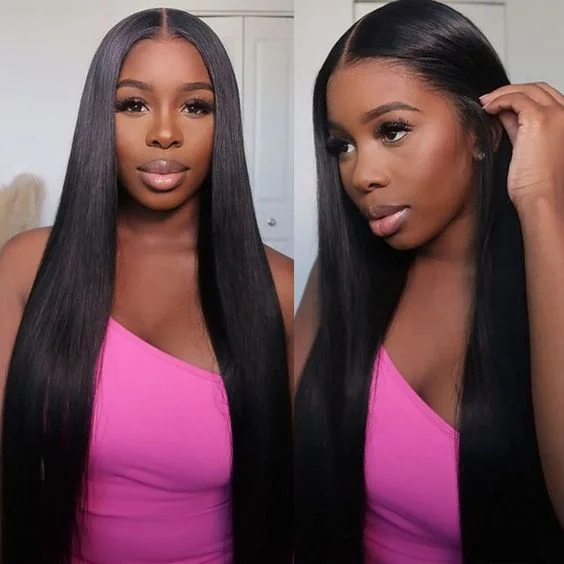 wigs for women with naturally curly hair -OQHAIR Straight Pre-Bleached Knots Wear Go Glueless Wigs Pre Cut Lace 4x6 HD Lace Closure Wigs