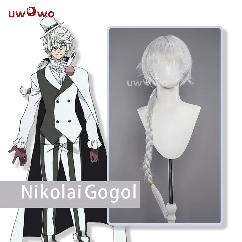 short wavy wigs for women with texture -Uwowo Anime Bungou Stray Dogs Cosplay Wig Nikolai Gogol Cosplay Wig Silver Long Hair