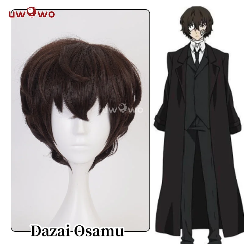 colorful wigs for festival outfits -Uwowo Anime Bungou Stray Dogs Cosplay Wig Dazai Osamu Wig Brown Short Hair