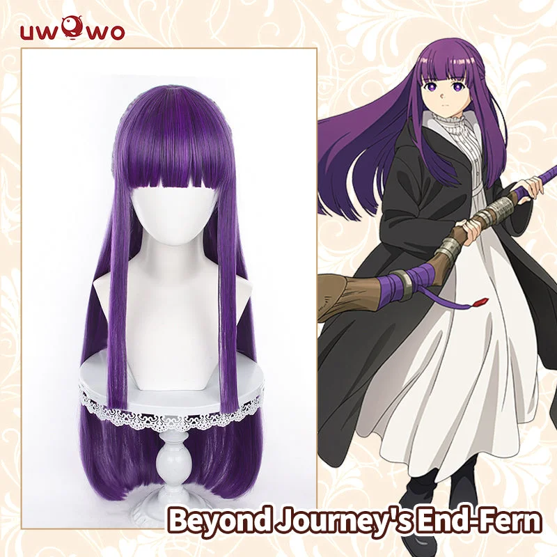 short bob wigs for women -Uwowo Anime Frieren: Beyond Journey's End Fern Cosplay Wig Long Purple Hair