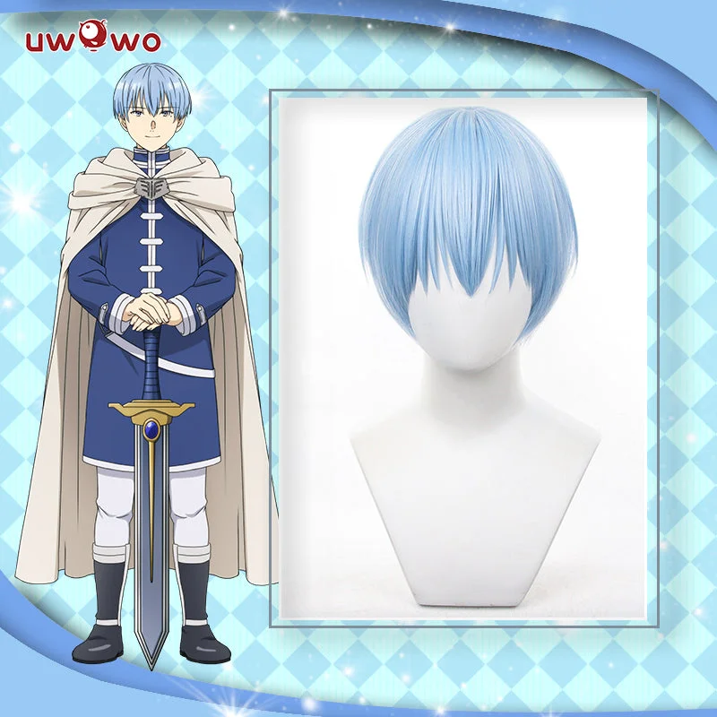 curly wigs for black women -Uwowo Anime Frieren: Beyond Journey's End Himmel Cosplay Wig Short Blue Hair