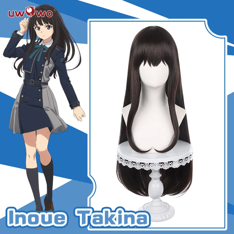 wigs for women with natural textures -Uwowo Anime Lycoris Recoil Cosplay Wig Inoue Takina Cosplay Wig Long Black Hair