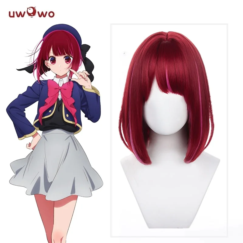 heat-resistant wigs for versatile styling -Uwowo Anime Oshi no Ko Cosplay Wig Arima Kana Wig Short Dark Red Hair