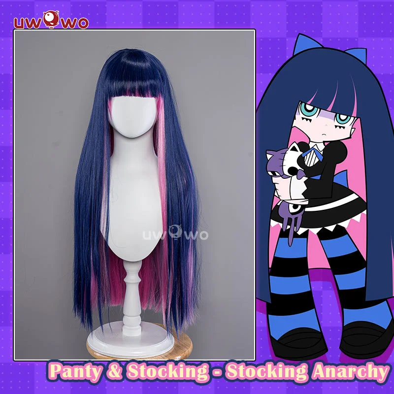 natural looking blonde wigs for women -Uwowo Anime Panty & Stocking with Garterbelt Cosplay Wig Stocking·Anarchy Blue And Pink Long Hair