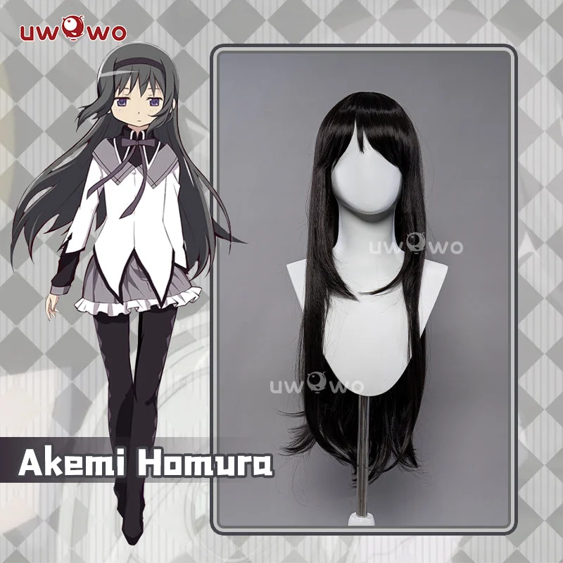 full thick wigs for volume and style -Uwowo Anime Puella Magi Madoka Magica Akemi Homura Cosplay Wig Long Black Hair