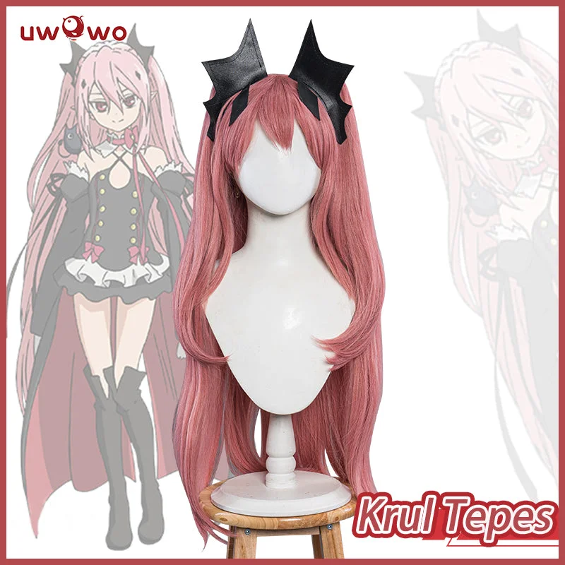 vintage style wigs for women -Uwowo Anime Seraph Of The End Cosplay Krul Tepes Cosplay Wig Long Pink Hair