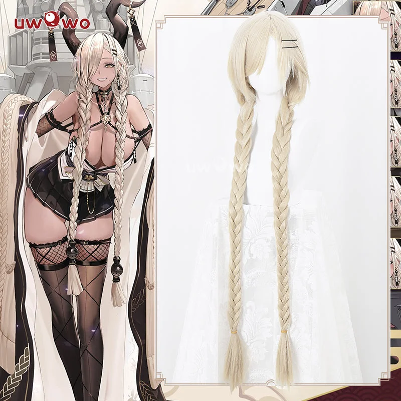 curly human hair wigs for natural looks -Uwowo Azur Lane IJN Owari Sheep Girl 18+ Sexy Cosplay Wig Long Yellow Hair