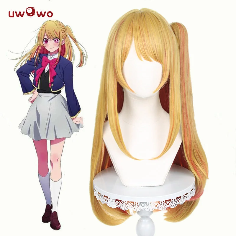 wigs for women with textured hair -Uwowo Anime Oshi no Ko Cosplay Wig Ruby Hoshino Cosplay Wig Yellow Long Hair