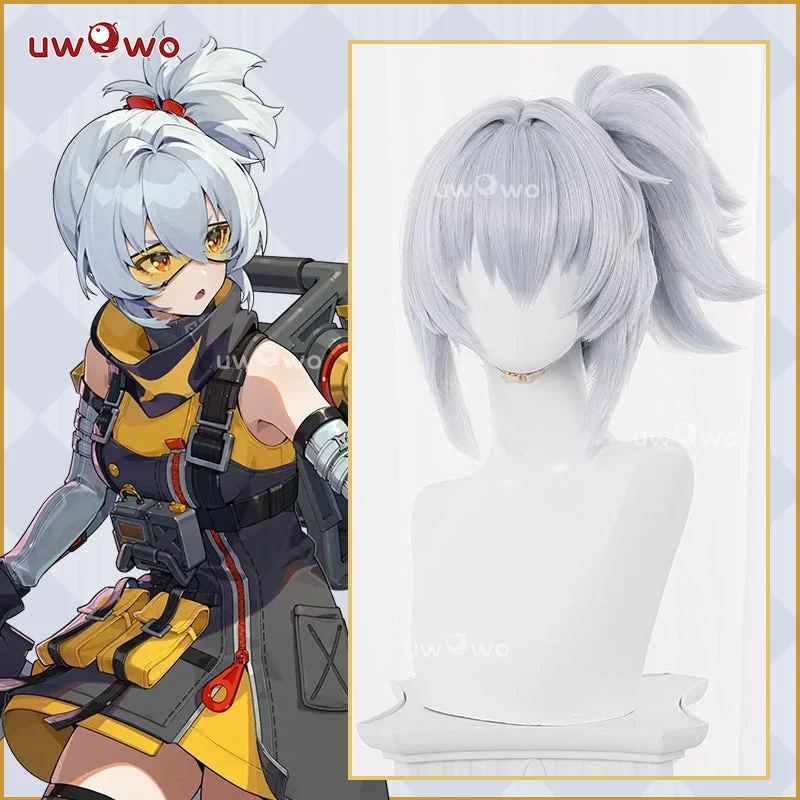 easy-to-use wigs for busy mornings -Uwowo Game Zenless Zone Zero/ZZZ Soldier 11 Cosplay Wig Middle Silver Hair