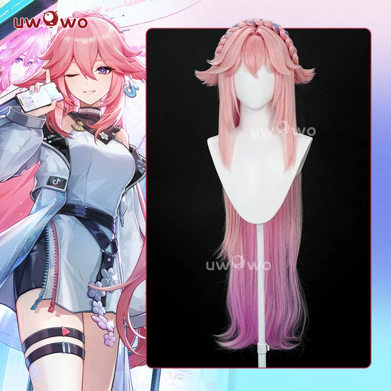 lace wigs for women with sensitive scalp -【Pre-sale】Uwowo Collab Series: Genshin Impact Fanart Yae Miko Illustration Cosplay Wig Long Pink Hair