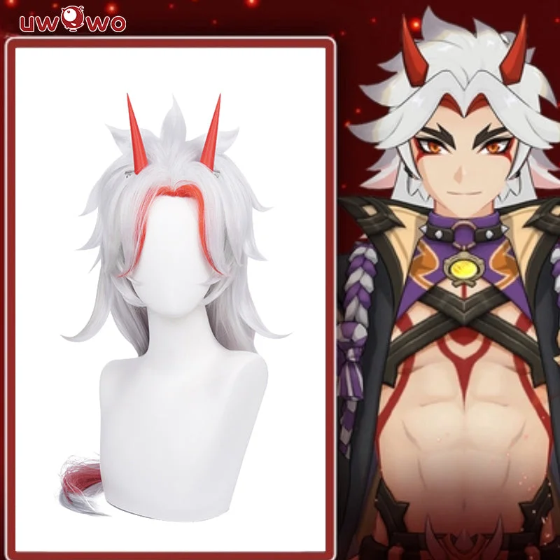 natural-looking wigs for every hair type -Uwowo Game Genshin Impact Wig Arataki Itto Cosplay Wig With Horns