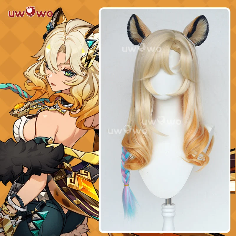 high-quality wigs for winter styling -【Pre-sale】Uwowo Game Genshin Impact Xiloneni Natlan Cosplay Wig Long Yellow Hair