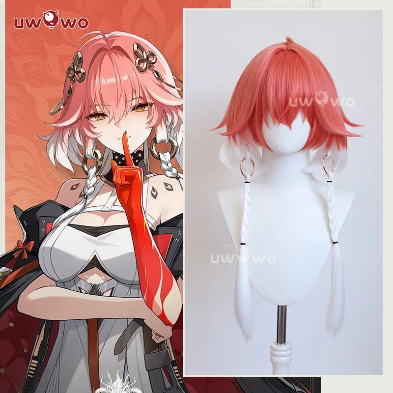 human hair wigs for black women with full volume -【Pre-sale】Uwowo Game Wuthering Waves Changli Cosplay Wig Long Pink And White Hair