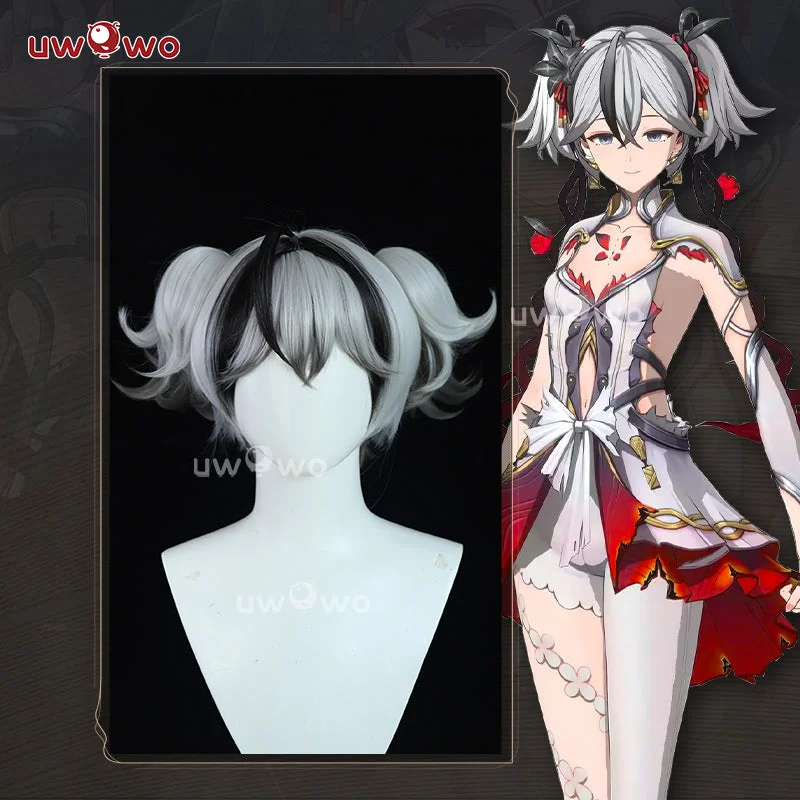 affordable lace wigs for stylish looks -【Pre-sale】Uwowo Game Wuthering Waves Chun Camellya Cosplay Wig Middle Black And Silver Hair With Ponytails