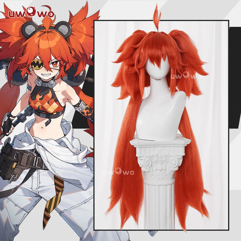 wigs for women with tight curls -Uwowo Game Zenless Zone Zero/ZZZ Koleda Belobog Cosplay Wig Long Orange Hair