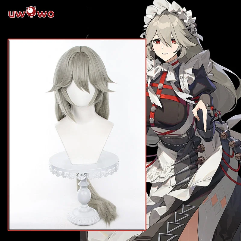 quick-apply wigs for busy professionals -Uwowo Game Zenless Zone Zero/ZZZ Rina Alexandrina Maid Cosplay Wig Long Grey Hair