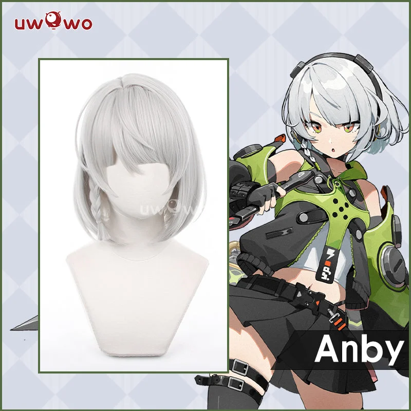 custom wigs for women with specific needs -Uwowo Game Zenless Zone Anby Demara Cosplay Wig Middle Silver Hair