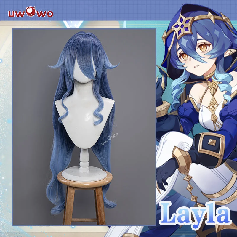 easy-to-maintain wigs for busy women -Uwowo Genshin Impact Cosplay Wig Layla Cosplay Wig Gradient Blue Long Hair