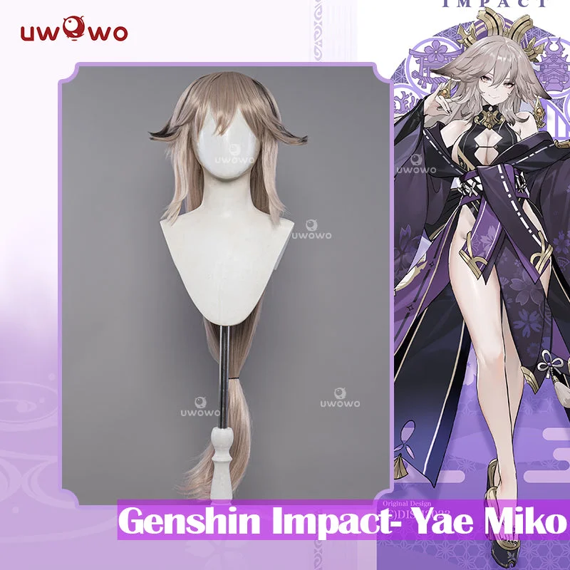 easy-to-fit wigs for women with busy lifestyles -Uwowo Genshin Impact Fanart Yae Miko Alter Kimono Style Cosplay Wig