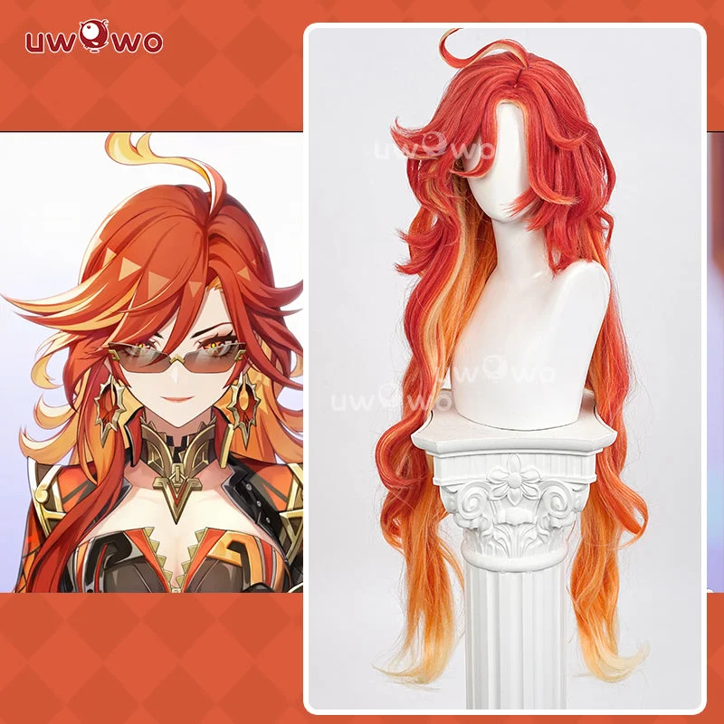 comfortable lace wigs for long wear -Uwowo Genshin Impact Mavuika Pyro Archon Natlan Cosplay Wig Long Hair