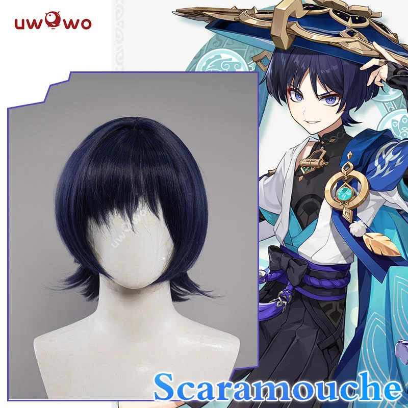 natural color wigs for everyday wear -Uwowo Genshin Impact Wanderer Scaramouche Sumeru Anemo Cosplay Wig Short Hair