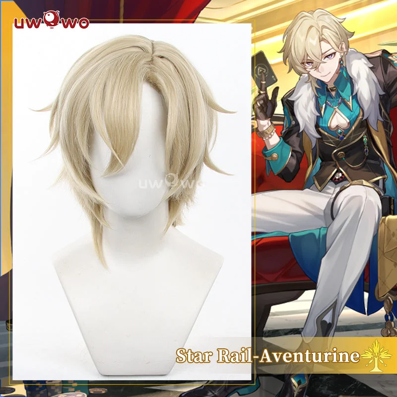 wigs for active women with busy schedules -Uwowo Honkai Star Rail Aventurine HSR Cosplay Wig Short Yellow Hair