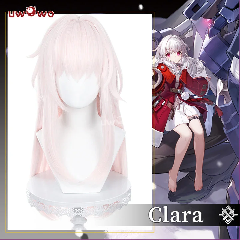 wigs for women with fine edges -Uwowo Honkai: Star Rail Clara Cosplay Wig Long Lingt Pink Hair