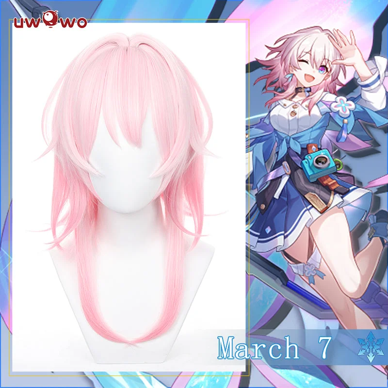 wigs for women with thick curls and volume -Uwowo Honkai Star Rail Cosplay Wig March 7th Cosplay Wig Pink Short Hair