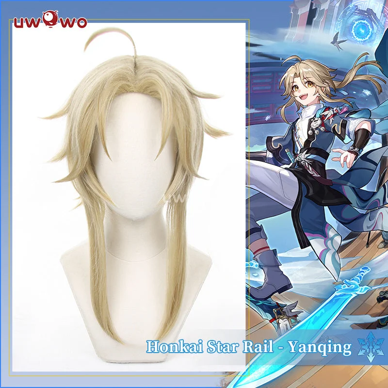 wigs for women with short neck -Uwowo Honkai: Star Rail Cosplay Wig Yanqing Cosplay Wig Yellow Hair