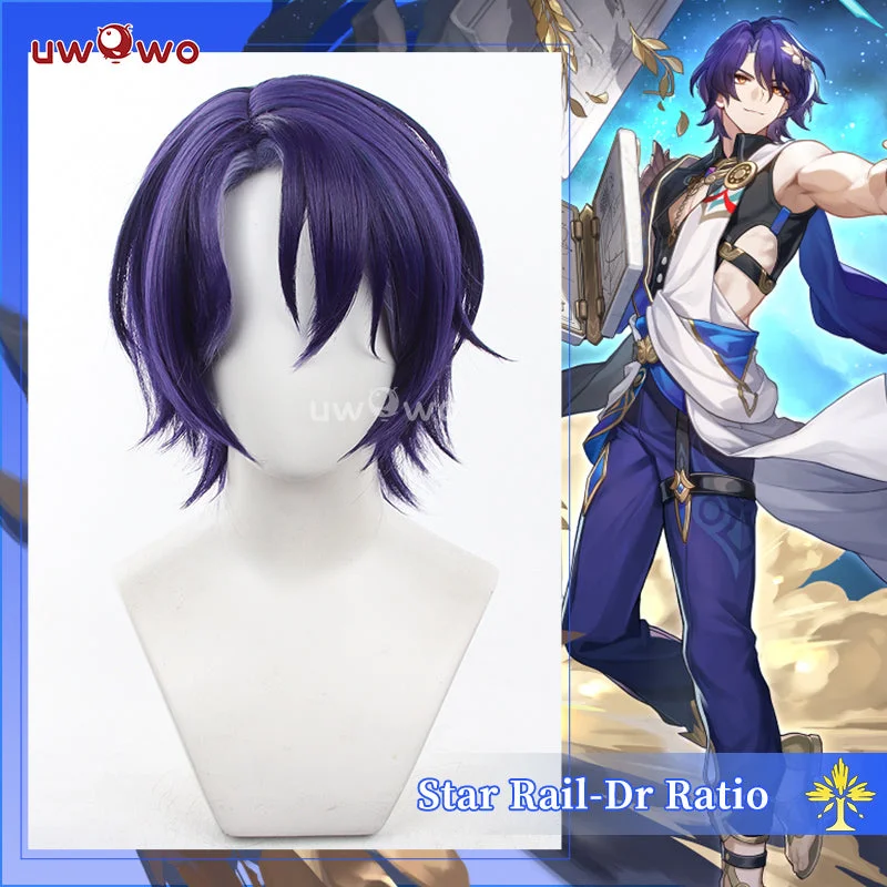 lace wigs for seamless blends with natural hair -Uwowo Honkai Star Rail Dr. Ratio Cosplay Wig Short Purple Hair