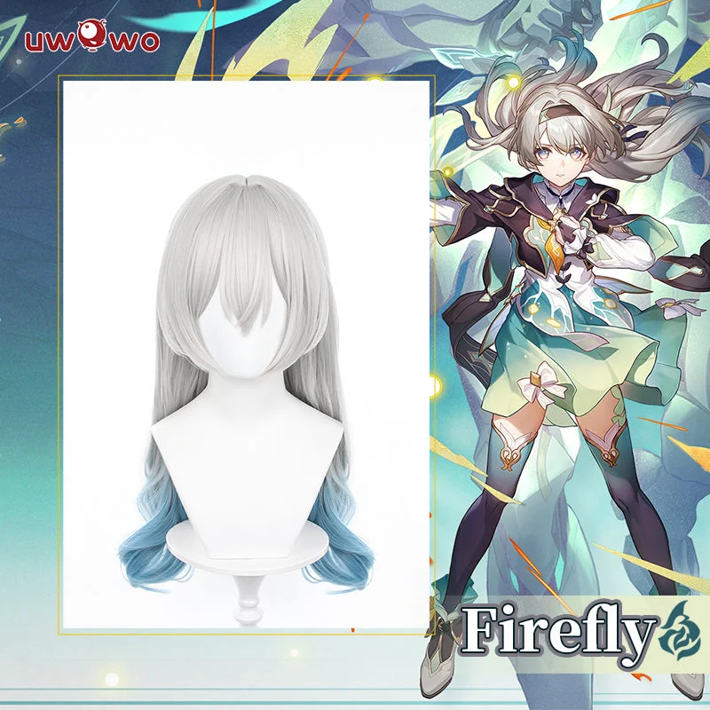 best wigs for thinning hair -Uwowo Honkai Star Rail Firefly Cosplay Wig Long Silver Blue Hair