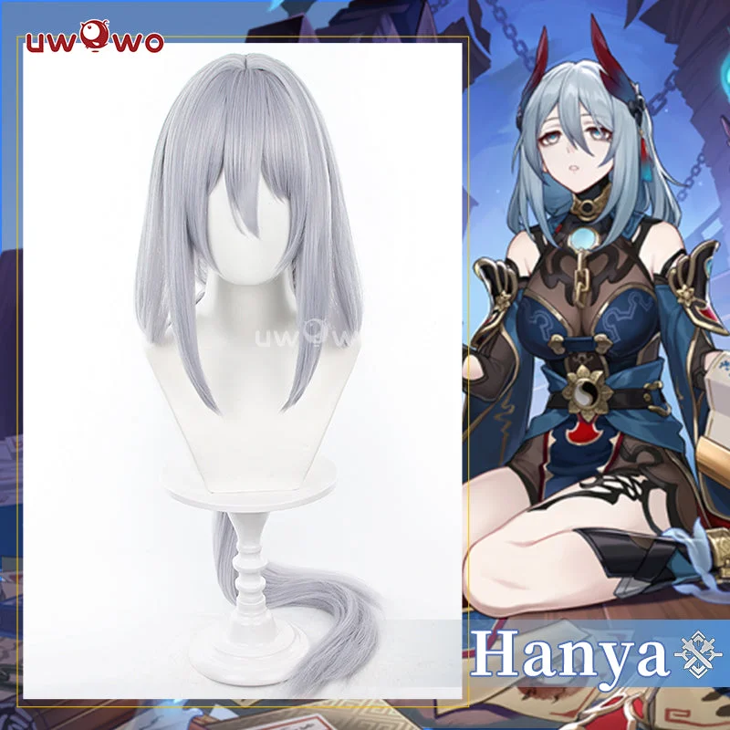 high-quality wigs for cancer patients -Uwowo Honkai: Star Rail Hanya Cosplay Wig Long Silver Hair