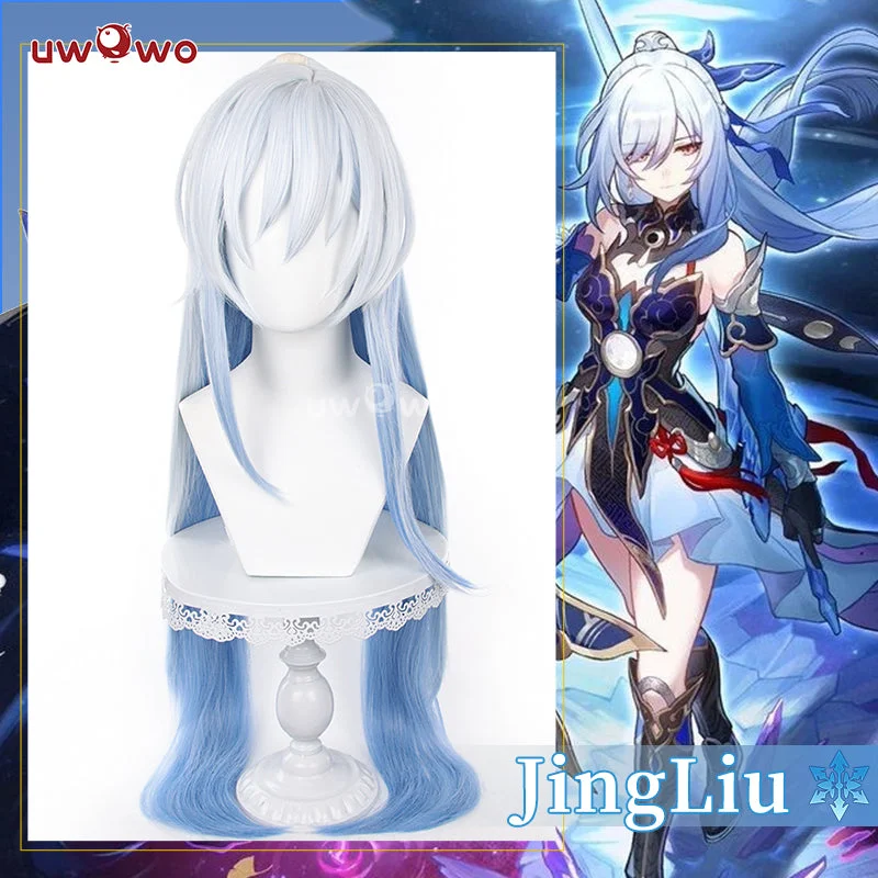 heat-safe wigs for styling with heat tools -Uwowo Honkai: Star Rail Jing Liu Cosplay Wig Jingliu Long Blue Hair