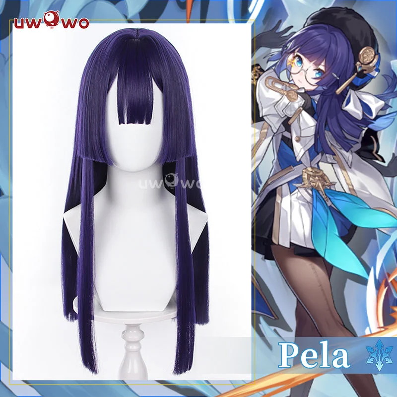 voluminous curly wigs for party looks -Uwowo Honkai Star Rail Pela Ice Belobog HSR Cosplay Wig Long Purple Hair