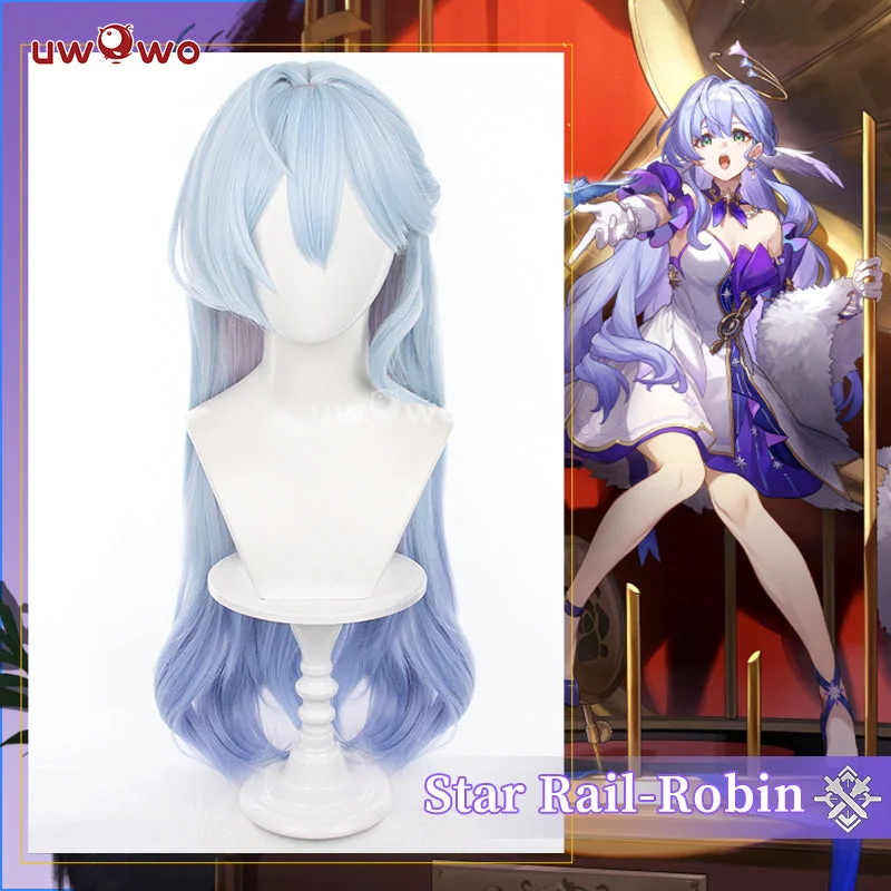 best synthetic wigs for natural looks -Uwowo Honkai Star Rail Robin Singer Penacony Cosplay Wig Long Blue Hair