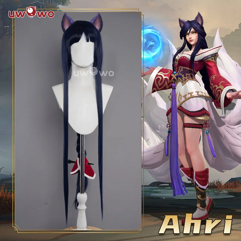 celebrity wigs for glamorous red carpet looks -Uwowo League of Legends/LOL: Ahri Champion Nine Tailed Fox Wild Rift WR ASU Cosplay Wig Long Hair