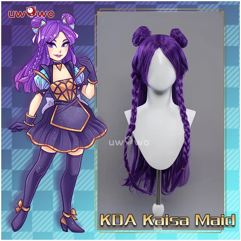 breathable wigs for summer wear -Uwowo League of Legends/LOL Fanart KDA POP Star Kaisa Maid Cosplay Wig Long Purple Hair