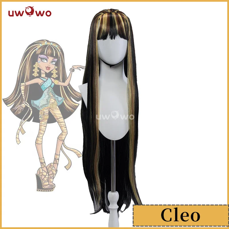 wigs for men with receding hairline -Uwowo Monster High G1 Cleo Cosplay Wig Black and Pink Long Hair