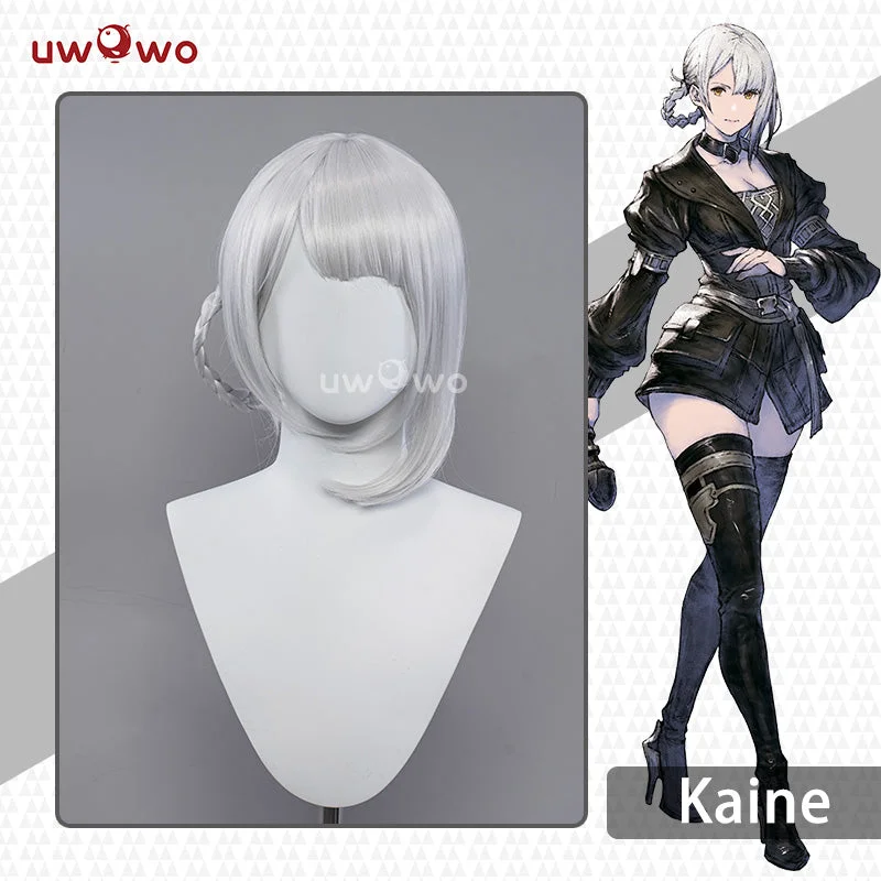 premium lace wigs for black women -Uwowo Nier: Automata Kaine Kainé Reincarnation Divergent Warrior Cosplay Wig Middle Silver Hair